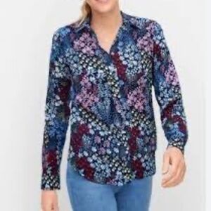 Talbots Blue Floral Button Down Shirt